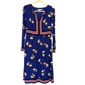 Boden Floral A Line Midi Dress Blue Multi 6 Tall Preppy Contemporary Colorful
